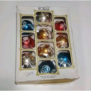 Vintage Noelle Glass Ball Christmas Ornaments Midcentury USA Assorted Box Of 10